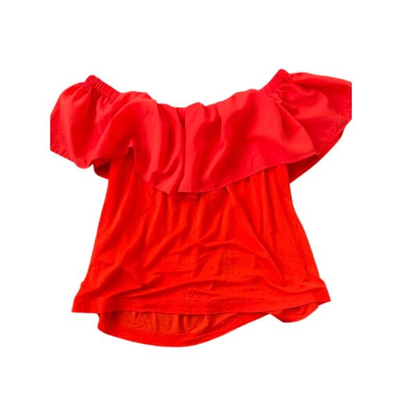 French Connection Off-the-Shoulder Ruffle Top – Red, Sunset Wave, S - Picture 3 of 10